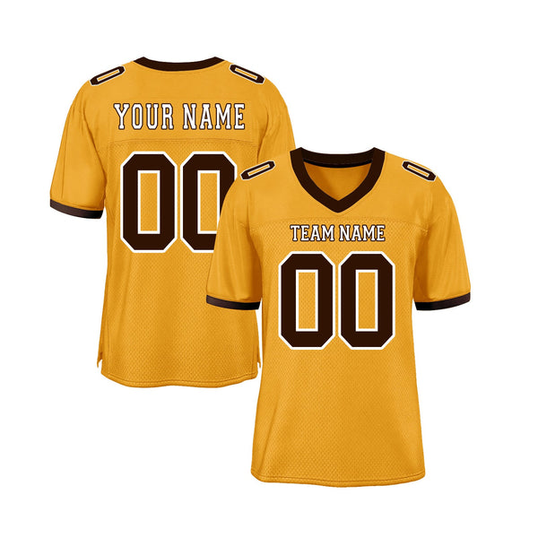 Custom Gold Brown-White Mesh Classic Style Authentic Sports Football Jersey