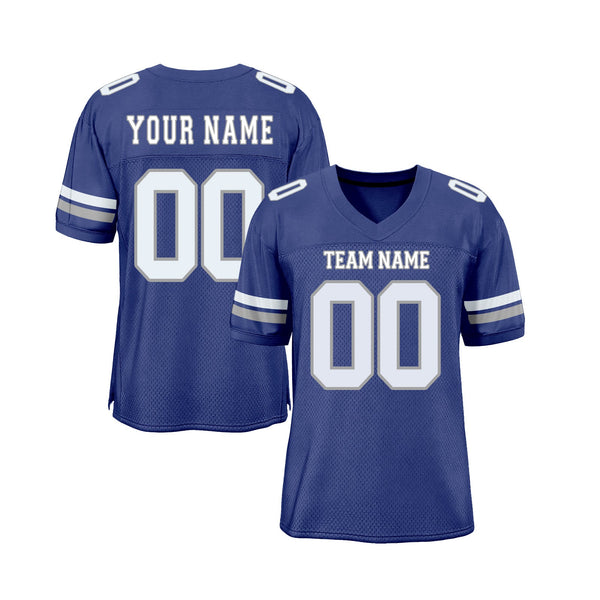 Custom Royal White-Gray Mesh Classic Style Authentic Sports Football Jersey