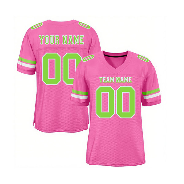 Custom Pink Neon Green-White Mesh Classic Style Authentic Sports Football Jersey
