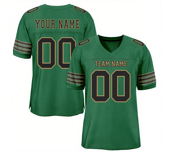 Custom Kelly Green Black-Old Gold Mesh Classic Style Authentic Sports Football Jersey