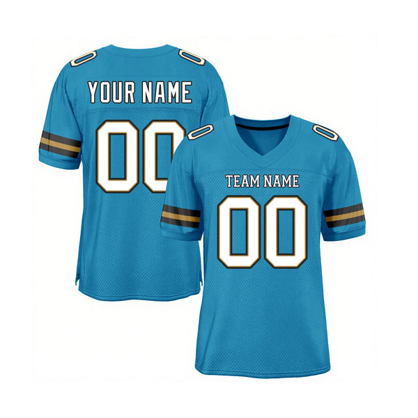 Custom Panther Blue White-Old Gold Mesh Classic Style Authentic Sports Football Jersey