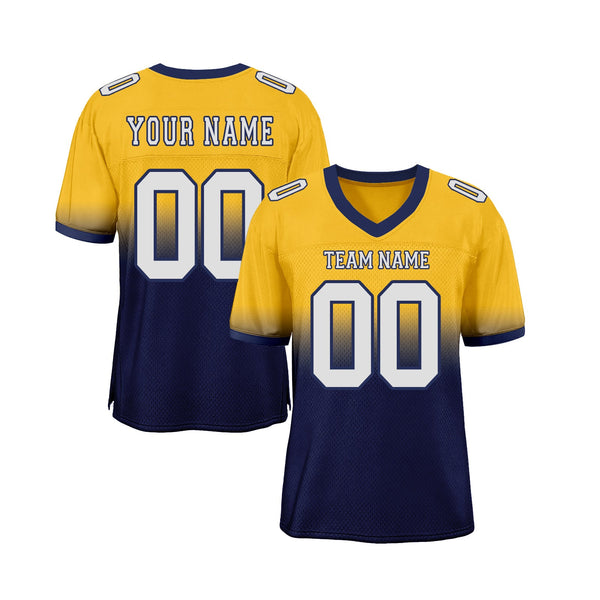 Custom Gold White-Navy Mesh Fade Fashion Classic Style Authentic Sports Football Jersey