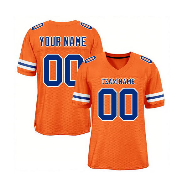 Custom Orange Royal-White Mesh Classic Style Authentic Sports Football Jersey