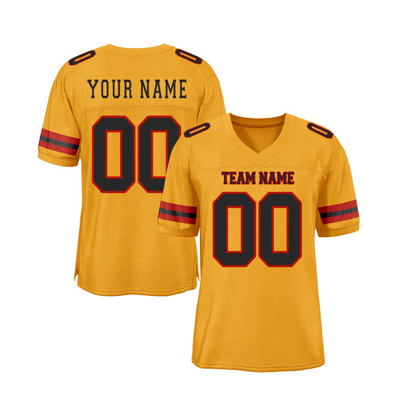 Custom Gold Black-Red Mesh Classic Style Authentic Sports Football Jersey