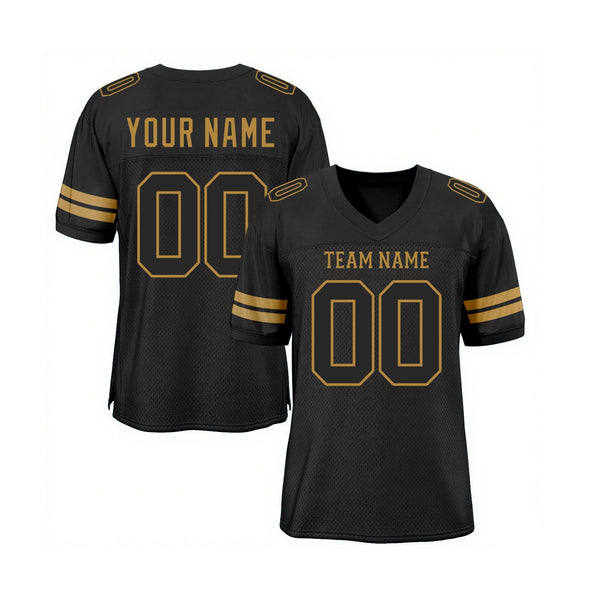 Custom Black Black-Old Gold Mesh Classic Style Authentic Sports Football Jersey