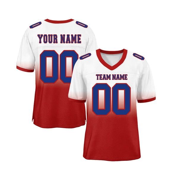 Custom White Royal-Red Mesh Fade Fashion Classic Style Authentic Sports Football Jersey