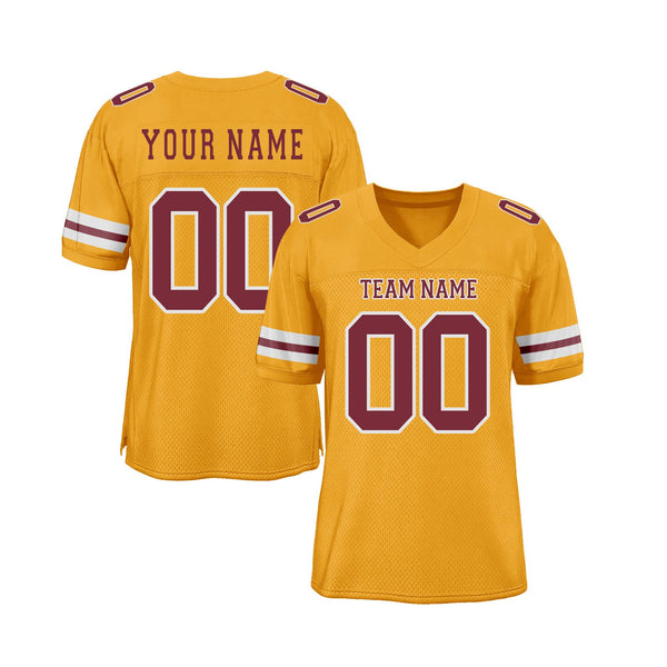 Custom Gold Burgundy-White Mesh Classic Style Authentic Sports Football Jersey