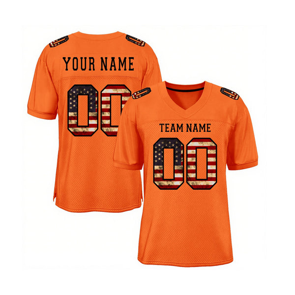 Custom Orange Vintage USA Flag-Black Mesh Classic Style Authentic Sports Football Jersey