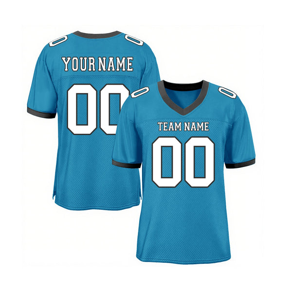 Custom Panther Blue White-Black Mesh Classic Style Authentic Sports Football Jersey