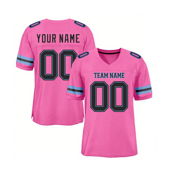 Custom Pink Black-Light Blue Mesh Classic Style Authentic Sports Football Jersey