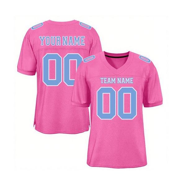 Custom Pink Light Blue-White Mesh Classic Style Authentic Sports Football Jersey