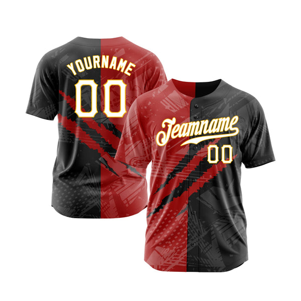Custom Graffiti Pattern Black Red-Gold 3D Scratch Classic Style Authentic Sports Baseball Jersey