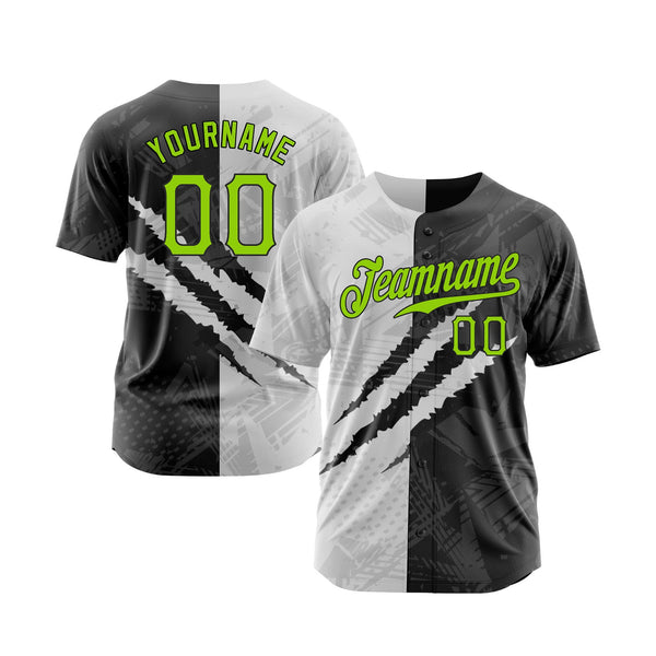 Custom Graffiti Pattern Neon Green-Black 3D Classic Style Authentic Sports Baseball Jersey