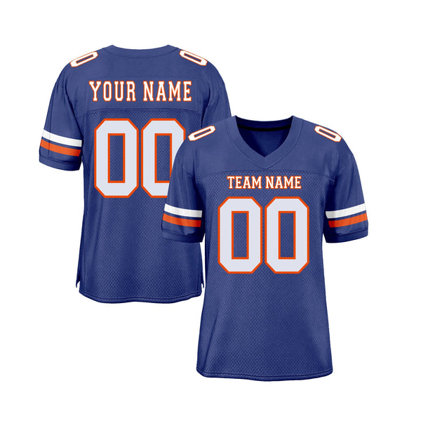 Custom Royal White-Orange Mesh Classic Style Authentic Sports Football Jersey