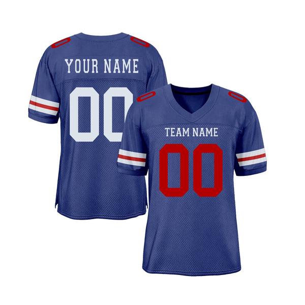 Custom Royal White-Red Mesh Classic Style Authentic Sports Football Jersey