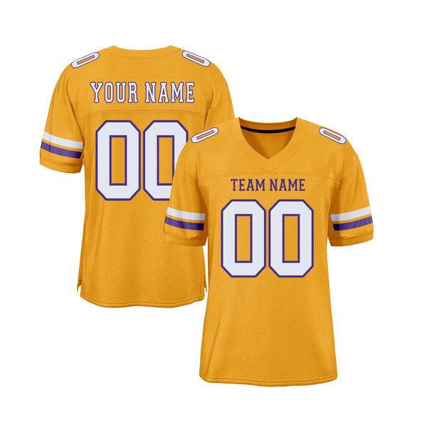 Custom Gold White-Purple Mesh Classic Style Authentic Sports Football Jersey