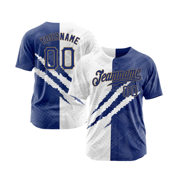 Custom Graffiti Pattern Royal-Old Gold 3D Classic Style Authentic Sports Baseball Jersey