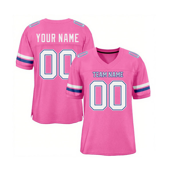 Custom Pink White-Royal Mesh Classic Style Authentic Sports Football Jersey