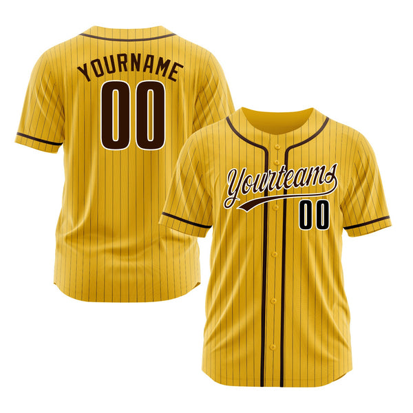Custom Yellow Brown Pinstripe Brown-White Classic Style Authentic Sports Baseball Jersey