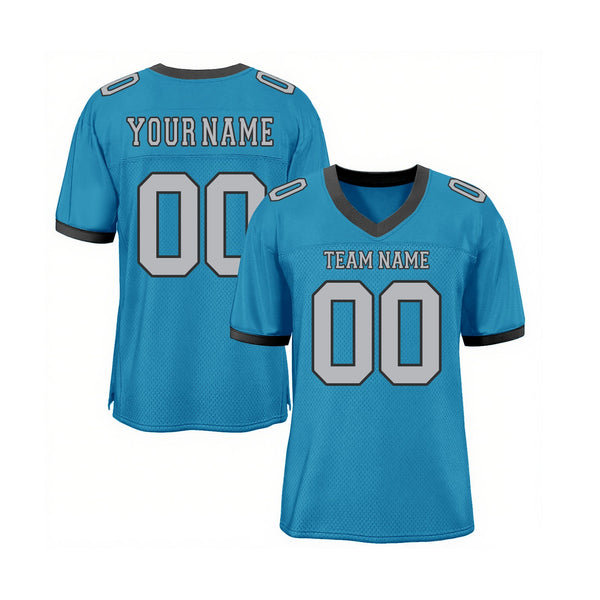 Custom Panther Blue Gray-Black Mesh Classic Style Authentic Sports Football Jersey