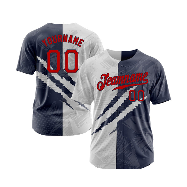 Custom Graffiti Pattern Red-Navy 3D Scratch Classic Style Authentic Sports Baseball Jersey