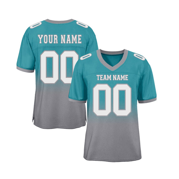 Custom Teal White-Gray Mesh Fade Fashion Classic Style Authentic Sports Football Jersey