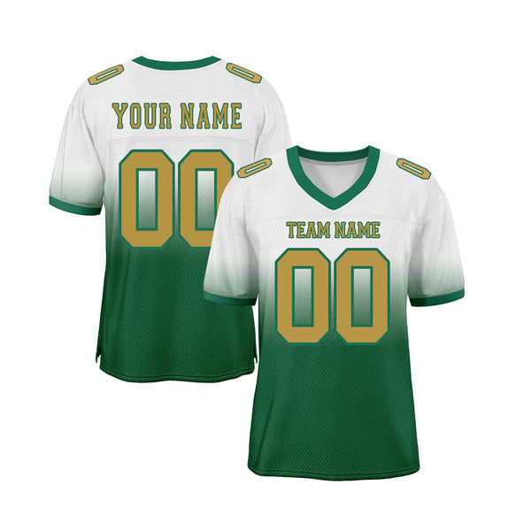 Custom White Old Gold-Kelly Green Mesh Fade Fashion Classic Style Authentic Sports Football Jersey