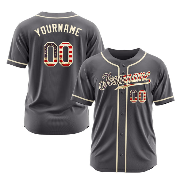 Custom Steel Gray Vintage USA Flag-Cream Classic Style Authentic Sports Baseball Jersey
