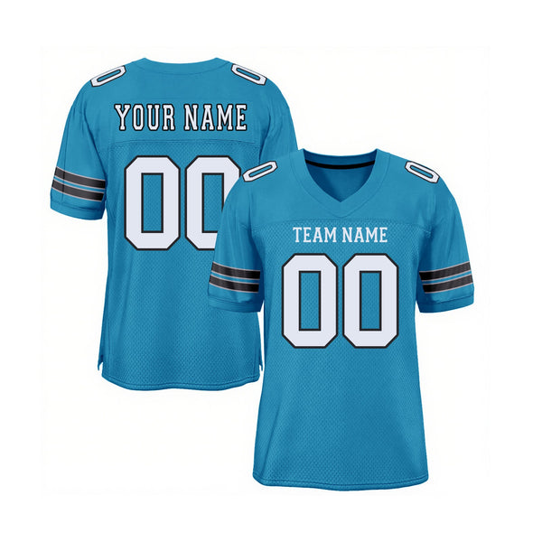 Custom Panther Blue White-Black Mesh Classic Style Authentic Sports Football Jersey