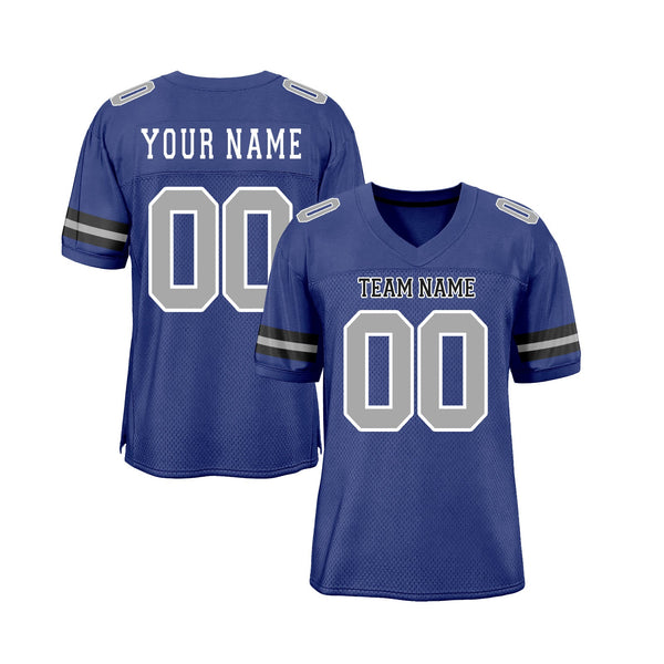 Custom Royal Gray-White Mesh Classic Style Authentic Sports Football Jersey
