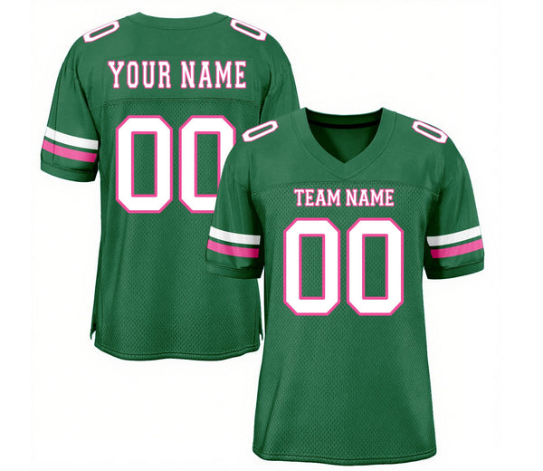 Custom Kelly Green White-Pink Mesh Classic Style Authentic Sports Football Jersey
