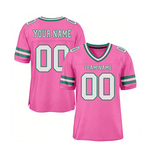 Custom Pink White-Kelly Green Mesh Classic Style Authentic Sports Football Jersey