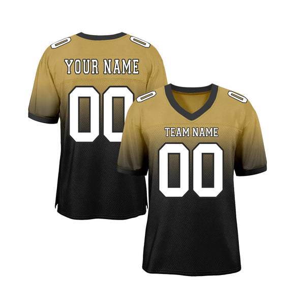 Custom Old Gold White-Black Mesh Fade Fashion Classic Style Authentic Sports Football Jersey