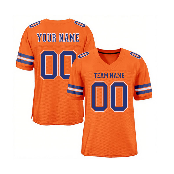 Custom Orange Royal-White Mesh Classic Style Authentic Sports Football Jersey