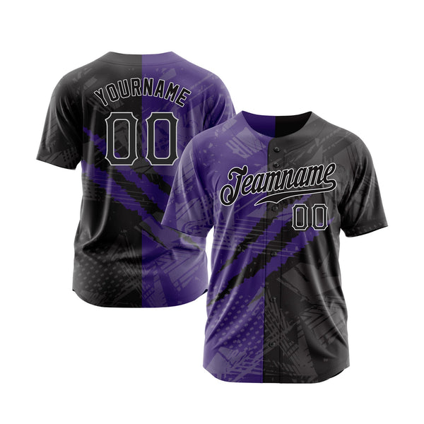 Custom Graffiti Pattern Black Purple-Gray 3D Scratch Classic Style Authentic Sports Baseball Jersey