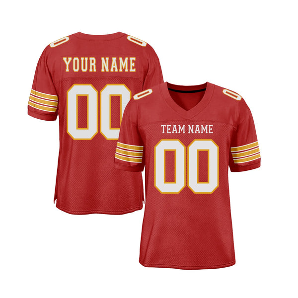 Custom Scarlet White-Gold Mesh Classic Style Authentic Sports Football Jersey