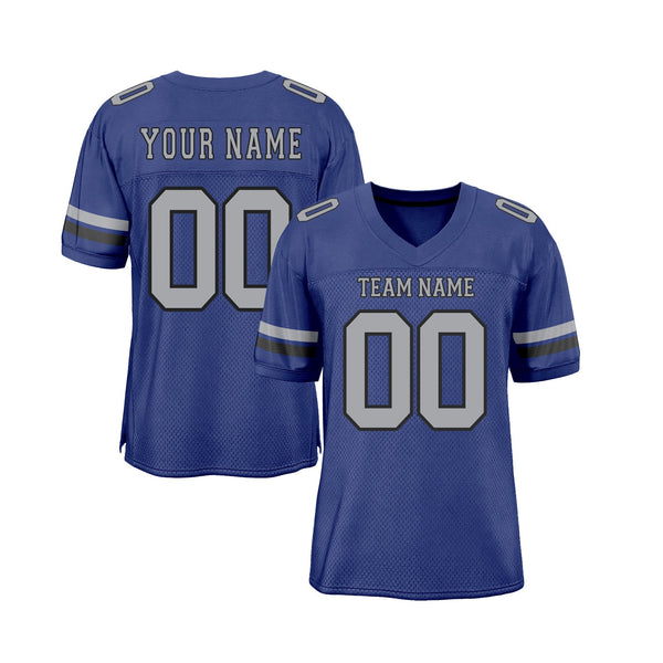 Custom Royal Gray-Black Mesh Classic Style Authentic Sports Football Jersey