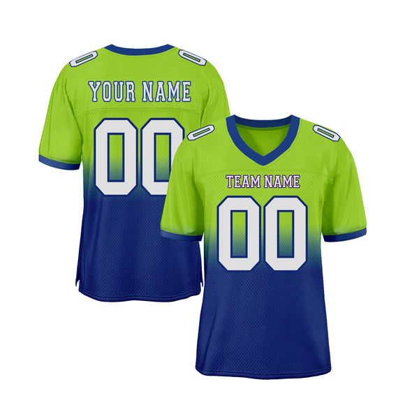 Custom Neon Green White-Royal Mesh Fade Fashion Classic Style Authentic Sports Football Jersey