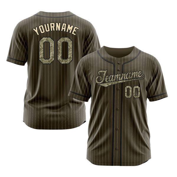 Custom Olive City Cream Pinstripe Camo-Black Classic Style Authentic Salute To Service Sports Baseball Jersey