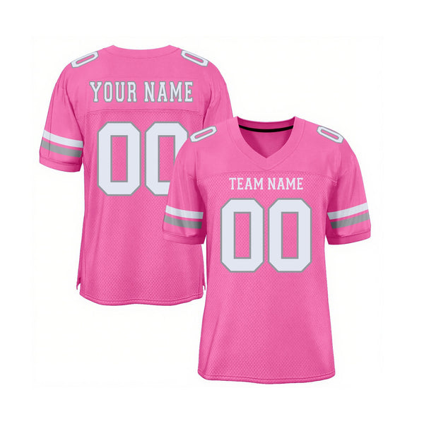 Custom Pink White-Light Gray Mesh Classic Style Authentic Sports Football Jersey