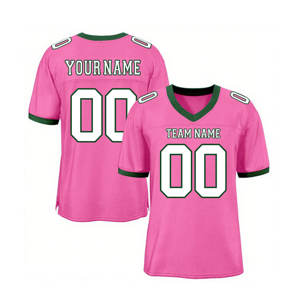 Custom Pink White-Green Mesh Classic Style Authentic Sports Football Jersey