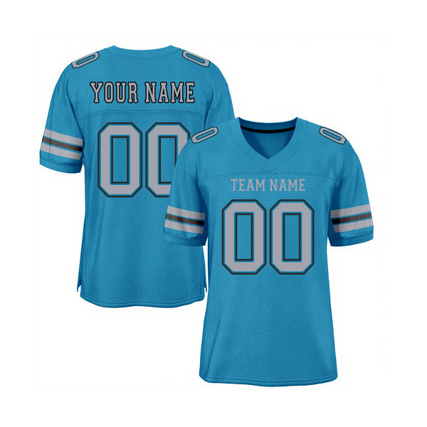 Custom Panther Blue Light Gray-Black Mesh Classic Style Authentic Sports Football Jersey