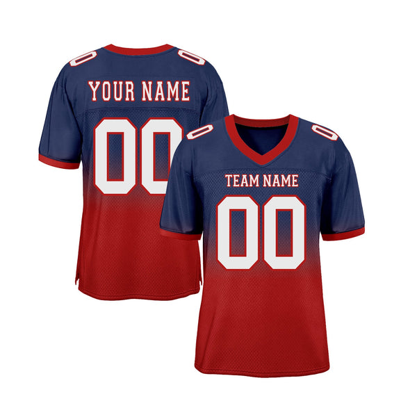 Custom Navy White-Red Mesh Fade Fashion Classic Style Authentic Sports Football Jersey