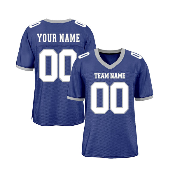 Custom Royal White-Gray Mesh Classic Style Authentic Sports Football Jersey