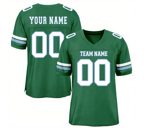 Custom Kelly Green White-Light Blue Mesh Classic Style Authentic Sports Football Jersey