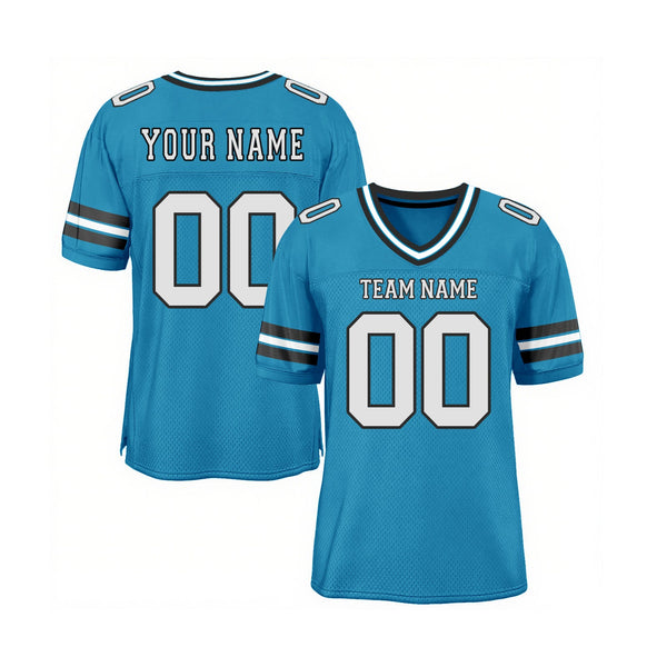 Custom Panther Blue White-Black Mesh Classic Style Authentic Sports Football Jersey