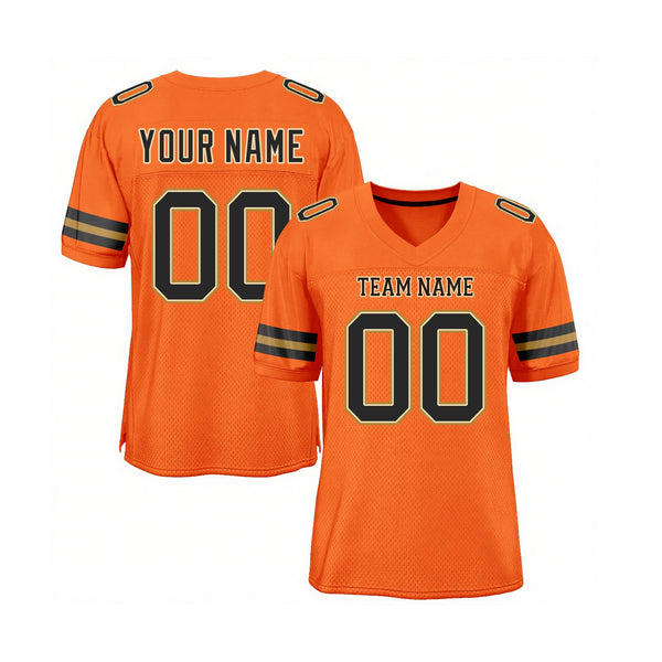 Custom Orange Black-Old Gold Mesh Classic Style Authentic Sports Football Jersey