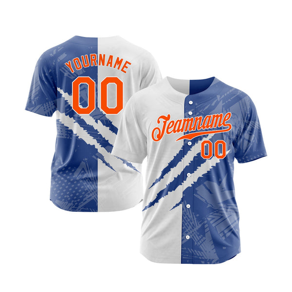 Custom Graffiti Pattern Orange-Royal 3D Scratch Classic Style Authentic Sports Baseball Jersey