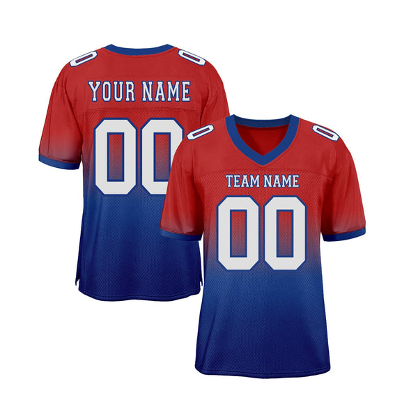 Custom Red White-Royal Mesh Fade Fashion Classic Style Authentic Sports Football Jersey