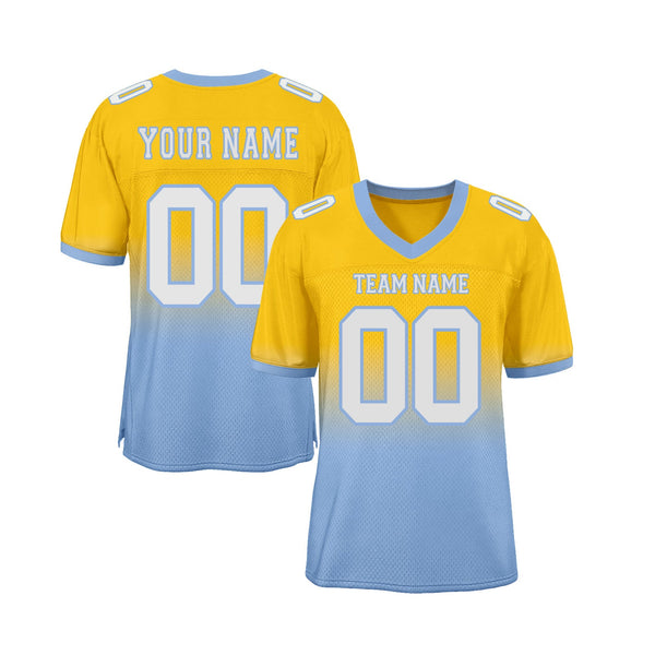 Custom Yellow White-Light Blue Mesh Fade Fashion Classic Style Authentic Sports Football Jersey